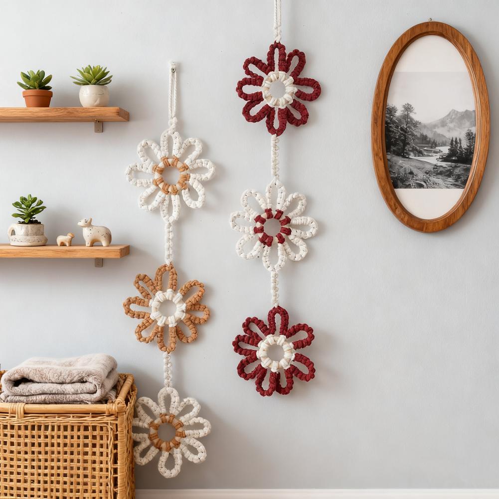 Nordic Handmade Sunflower Tassel Wall Hanging Bohemian Cotton Rope Decoration for Kid's Room Peace And Luck Tapestry Ornament