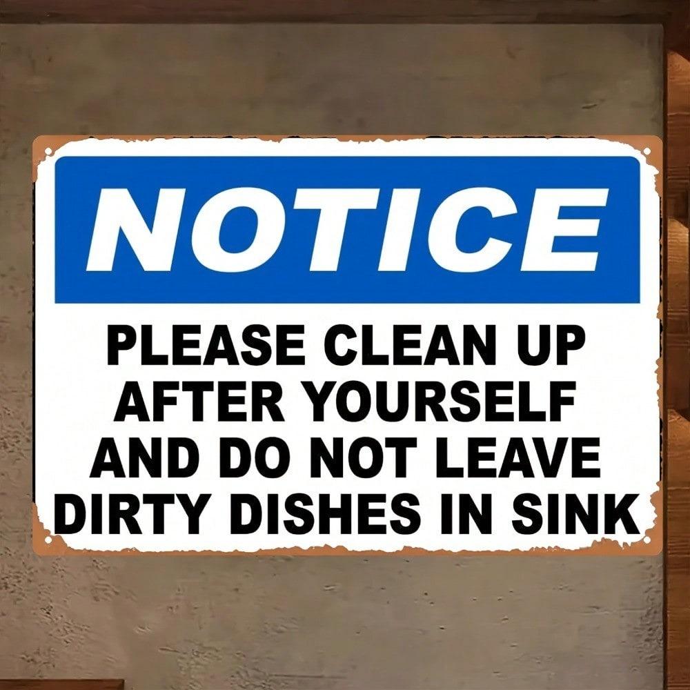 Vintage Metal Sign Please Clean Up After Yourself Rustic Blue White Kitchen Decor