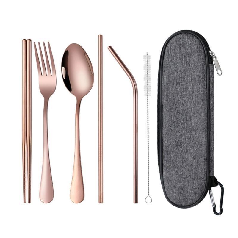 652F Lightweight Camping Cutlery Set Stainless Steel Fork Spoon Chopsticks Reusable Outdoor Flatware Dishwasher Safe