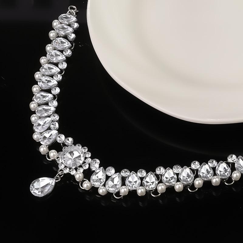 1PC Light Luxury Full Diamond Tassel Pearl Water Drop Flower Necklace Women, Fashion High Sense Luxury Collarbone Chain