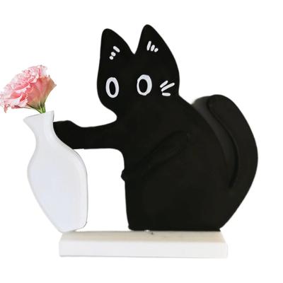 Vase Chat Noir Charmant Décor de Bureau à Domicile Aimant Créatif pour Réfrigérateur Vase à Fleurs Poussé par Chat Aimants Réfrigérateur Magnétiques pour Amoureux des Chats