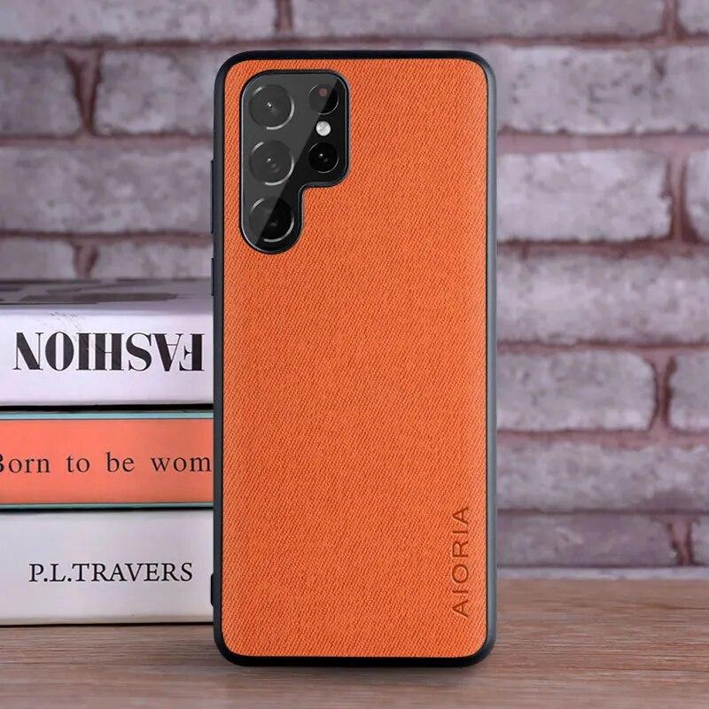 

Чехол для Samsung Galaxy S23 S24 S21 S22 Ultra Plus FE 5G, роскошный текстильный кожаный чехол для Samsung S22 Ultra, чехол for Galaxy S22 оранжевый