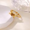 Vintage Cute Rose Bow Rings For Women Girls Gold Color Open Adjustbale Stainless Steel Ring Wedding Aesthetic Jewelry Gifts
