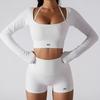 Oiob Yoga Clothes Cycling Running Workout Outfit High Waist Hip Lift Thin Exercise Women's Long Sleeve Tops High Elastic Shorts
