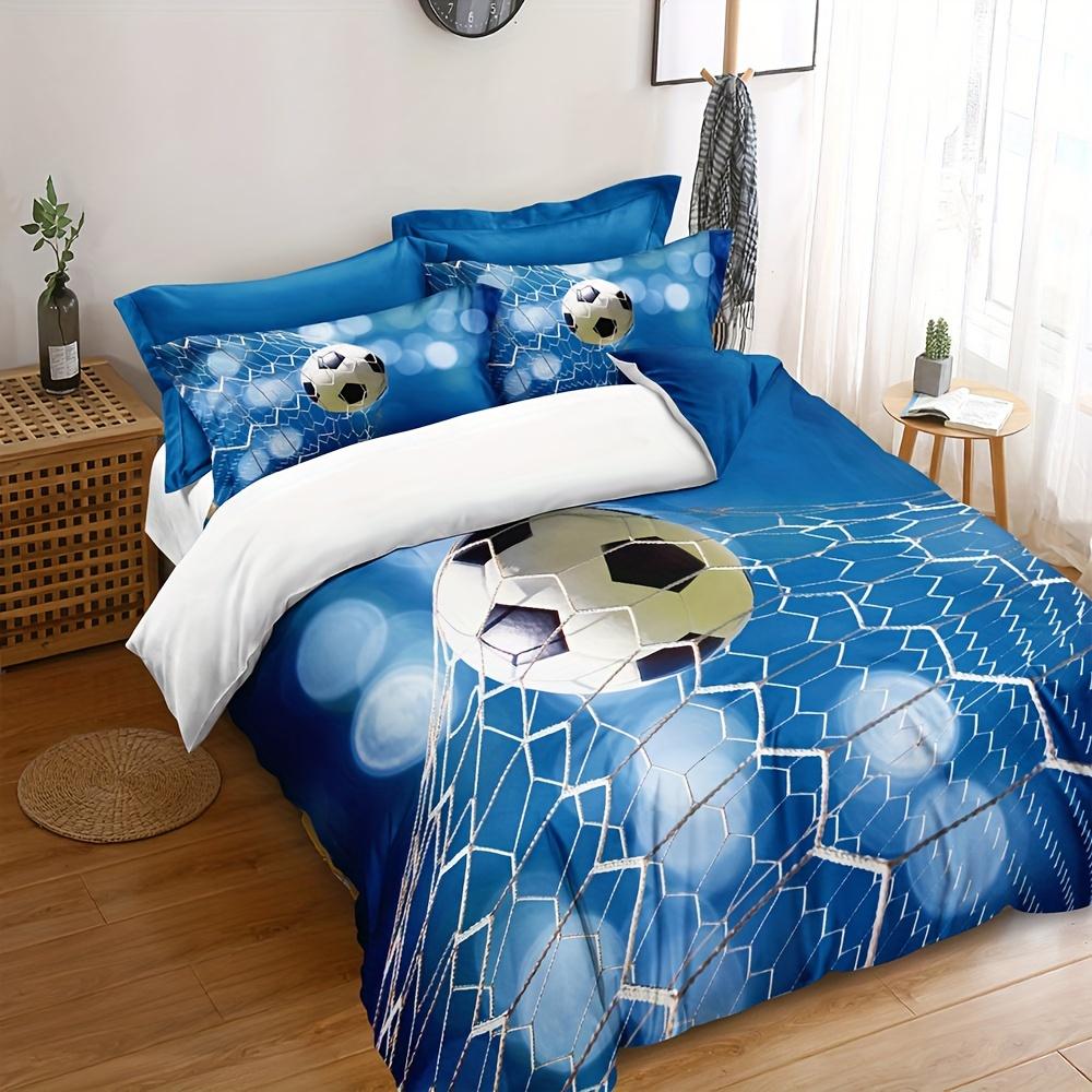 3-Piece Breathable Soccer-Themed Duvet Cover Set Soft Polyester With Zip Closure Includes 1 Duvet Cover 2 Pillowcases