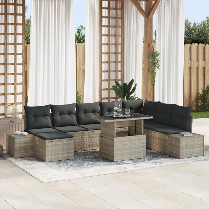 VidaXL Ensemble de salon de jardin 9 pièces avec coussins gris clair en poly rotin 3349238