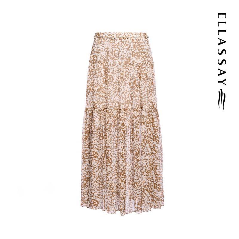 ELLASSAY Pleated Print Mid-Length Elegant Skirt