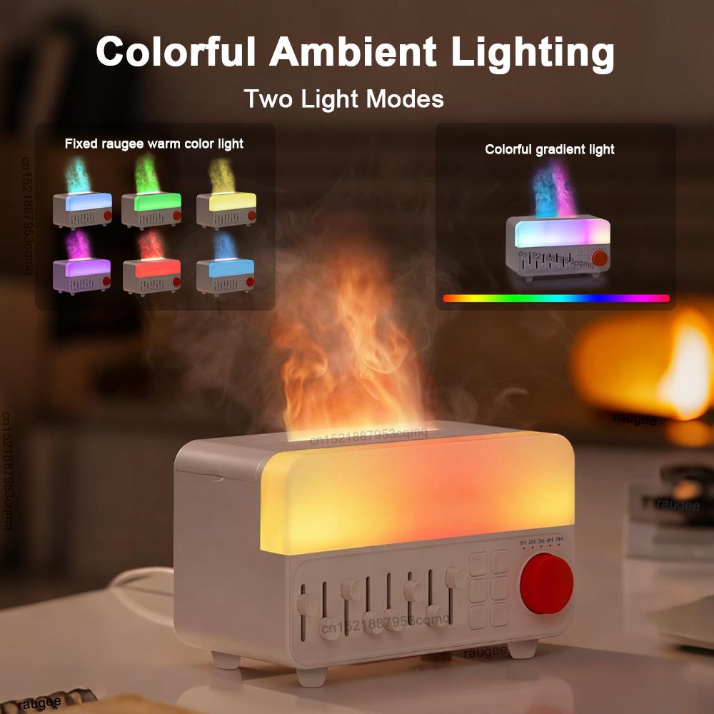 Flammenbefeuchter, Aromadiffusor für Zuhause, Duftdiffusor mit weißem Rauschen, farbenfrohe Nachtlampe