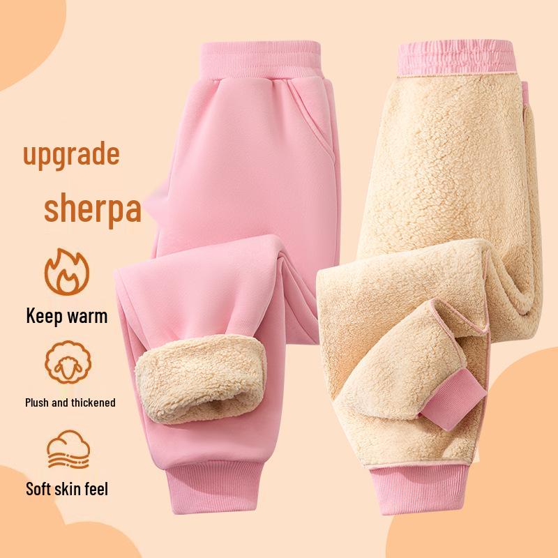 Children's Mid-Waist Lambswool Cotton Pants - Autumn/Winter Fashion Trend Solid Color Warm Long Pants