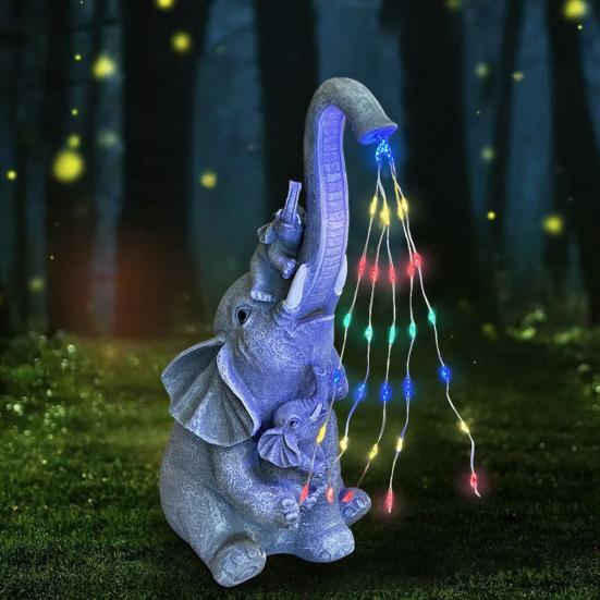 Solare Elefanten-Gartenstatue Niedlicher Harzelefant Bewässerungsleuchte Wasserdichte Outdoor-Lichterkette für Hof Terrasse Rasen Dekoration Geschenk für Elefantenliebhaber