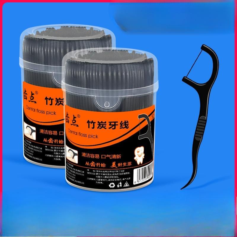 Tooth-point Round Bottle Ultra-fine Bamboo Charcoal Dental Floss Picks for Oral Care and Cleaning