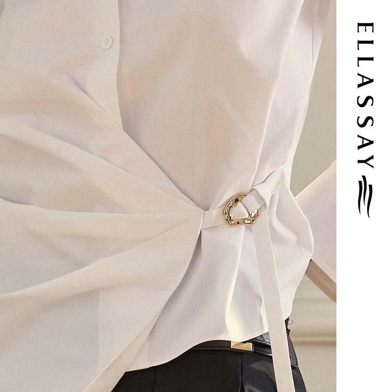 ELLASSAY Pleated X-Shape Waist Long-Sleeve Shirt