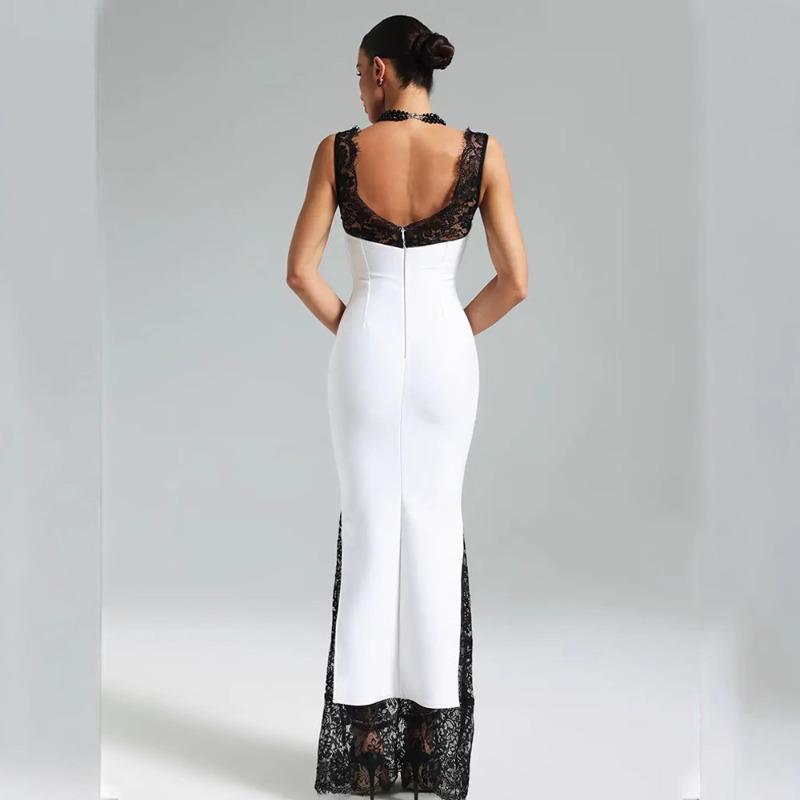 Dámská móda Sexy ohlávka bez rukávů s výstřihem do V Krajkové patchworkové šaty Temperament