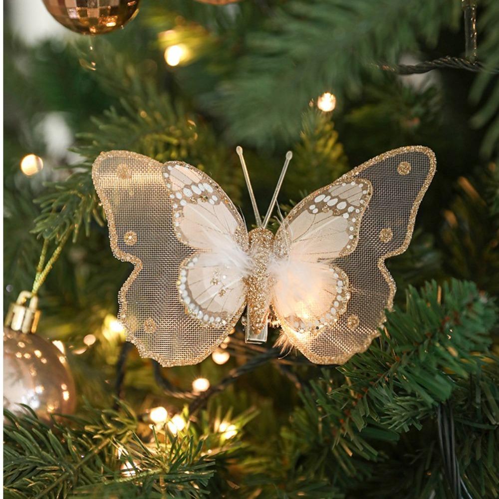 3Pcs New Year DIY Artificial Butterfly Decoration Plastic Christmas Tree Ornament