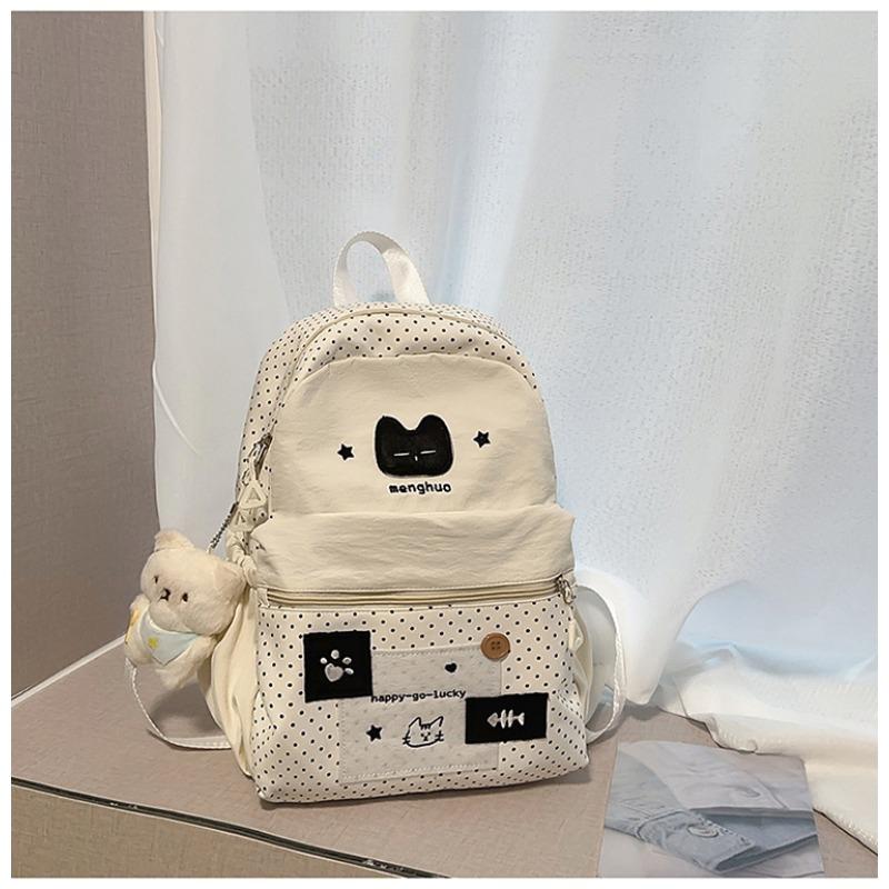 The New Japanese Ins High-value, Fresh and Sweet, Cute Cat Polka Dot Backpack, Lightweight Backpack for Junior High School Students