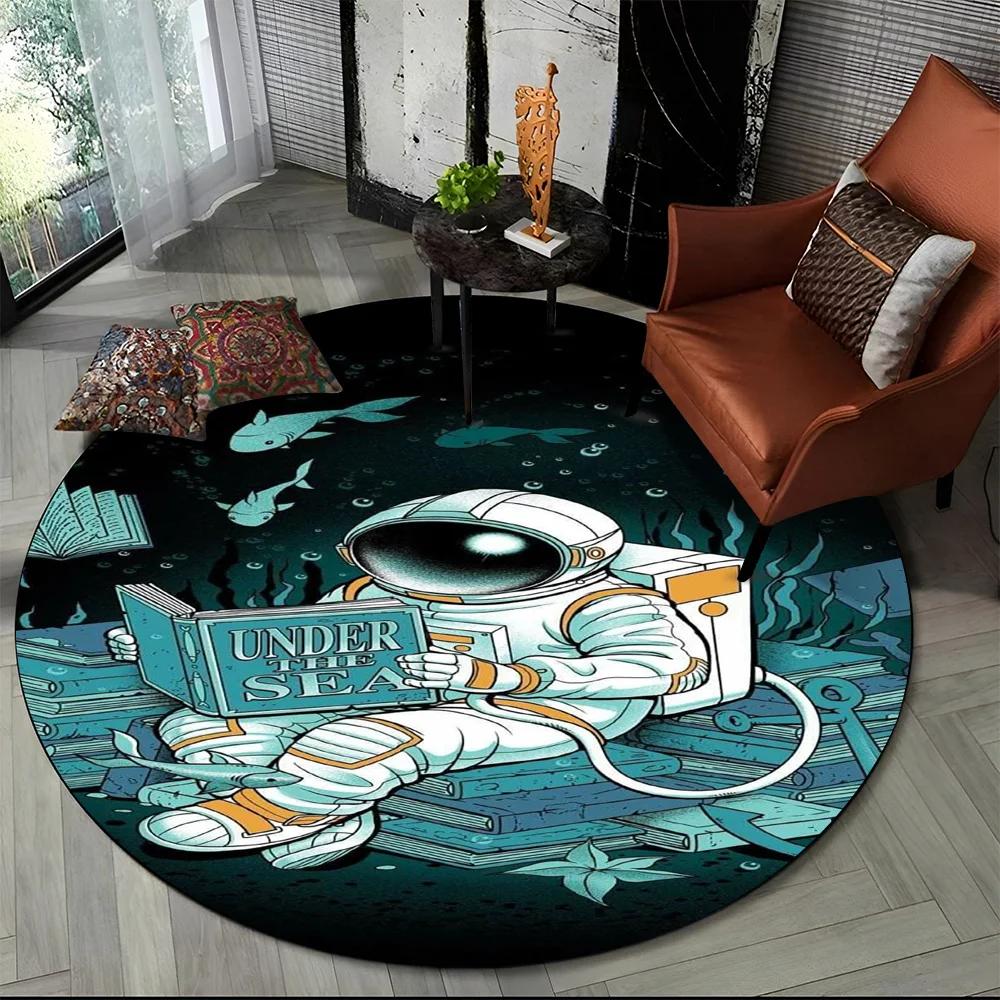 3D Astronaut Space Cartoon Round Carpet Rug for Living Room Bedroom Child Playroom Chair Decor,Pet Area Rug Non-slip Floor Mat