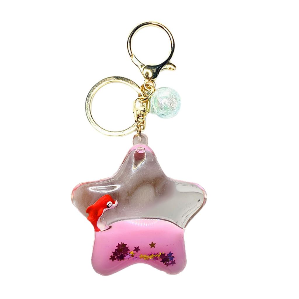 Creative Pentagrams Oil Liquid Quicksand Keychain Cartoon Animals Floating Charm for Car Keys Handmade Bag Pendant