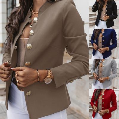 Women Warm Winter Stand Collar Long Sleeve Solid Color Slim Coat Jacket