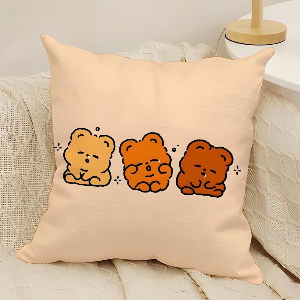 Fashing Sleeping Polar Bear Cartoon Pattern Pillow Case Natural Linen Double-Sided Printing Sofa Home Decor Cushion Cover