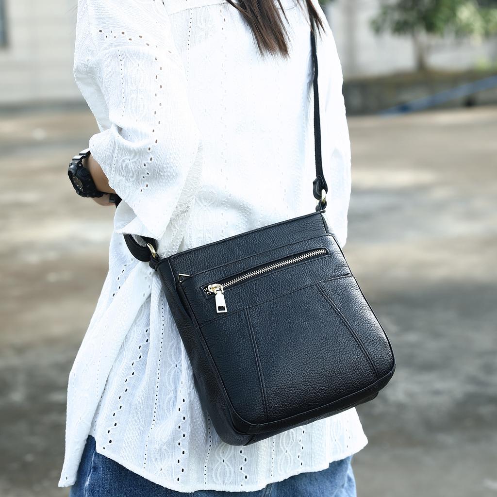 Genuine Leather Bag Ladies Shoulder Bag Multi Compartment Crossbody Bag Cowhide Shoulder Crossbody Bag