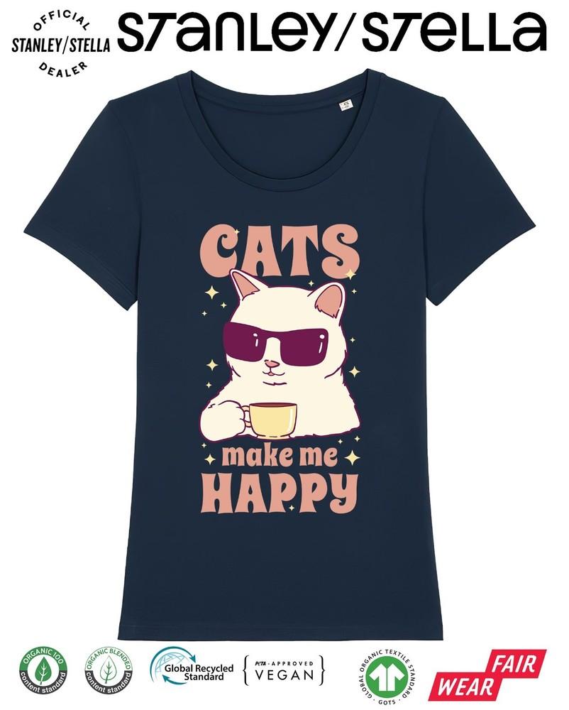 Cats Make Me Happy T-Shirt Funny Womens Artist Pet Gift /
