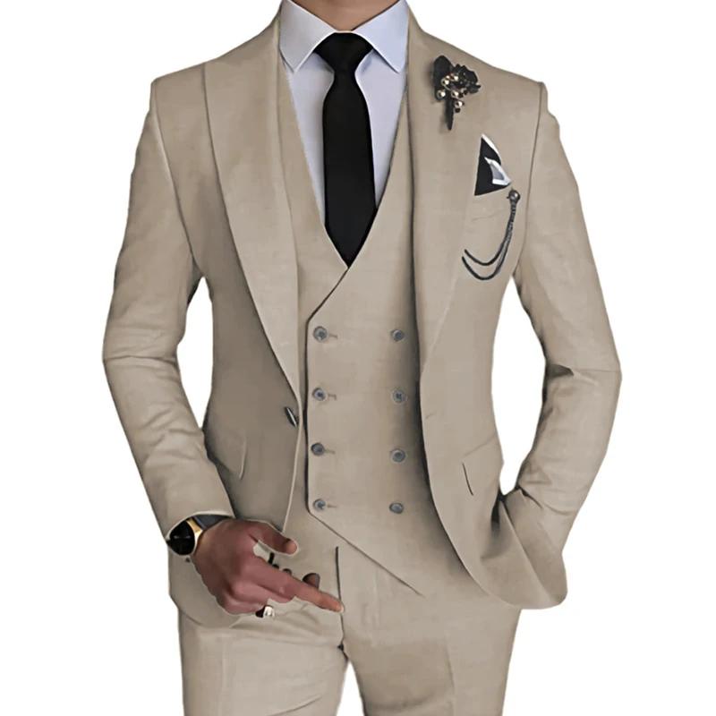 Moda Uomo Tempo libero Boutique Fibbia Singola Slim Fit Abito da Sposa Completo 3 Pezzi Blazer Giacca Gilet Pantaloni Pantaloni Cappotto