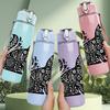 1PC Ornate Floral Black Cat 750ml Color Plastic Sports Water Bottle Leakproof Flip Straw Lid Suitable for Sports Office Home Use