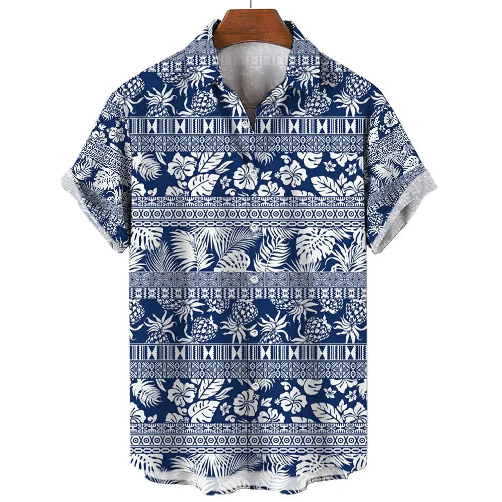 Hawaii Men's Shirt Tiki Pattern 3D Printed Tops Summer Fashion Holiday Casual ShirtShort Sleeves Shirts Lapel Button Streetwear
