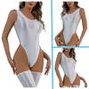 Getrays Shiny Sexy Sleeveless Crew Neck Low Back Slim Shiny Dance Slim Fit Mesh Sheer Lyrical Teddy for Gym Workouts Women's One-Piece Bodysuit,