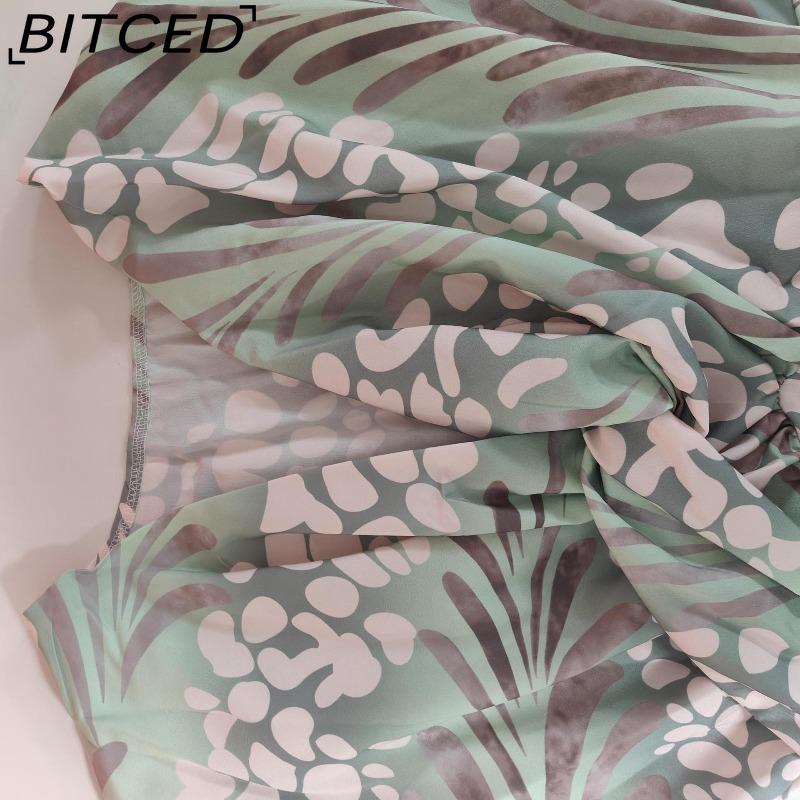 BITCED Damenmode Eng anliegend Bedruckt Gedreht Mittlere Taille Sinnlich V-Ausschnitt Frühling Kleid