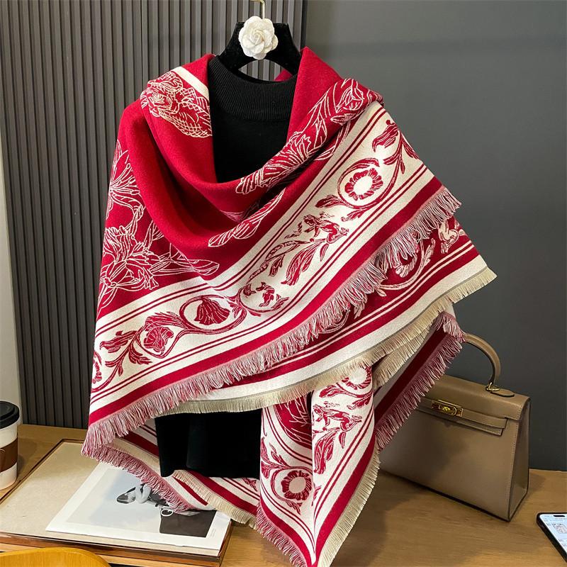 Large Square Scarf Shawl Women's Outer Scarf Dual-purpose Cape Autumn and Winter Birthday Gift Air-conditioned Room Imitation Cashmere Cape