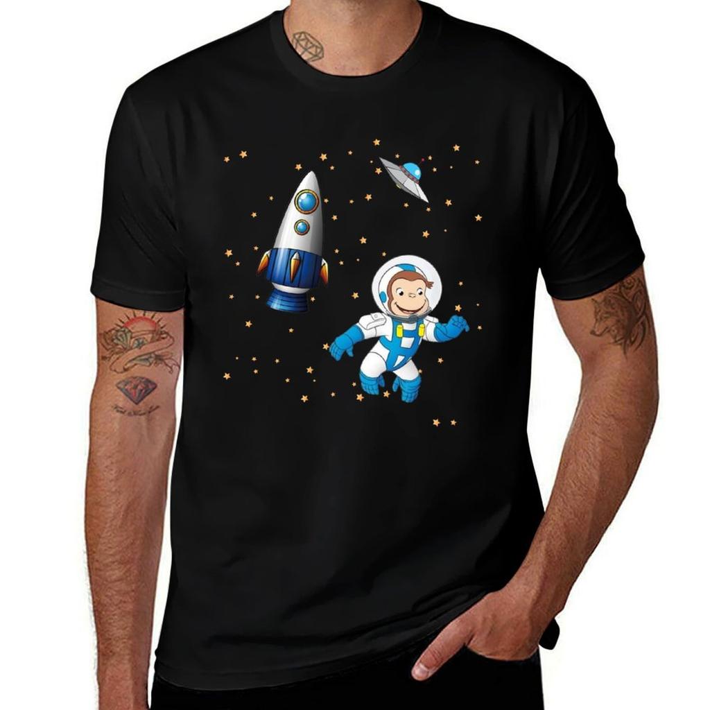 George the curious monkey astronaut cartoon in space scene for childrens room TShirt Work Comfort TShirt for Unisex