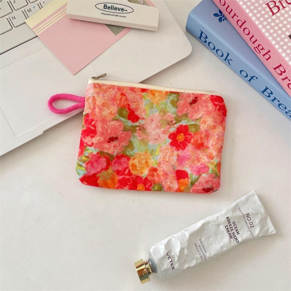Creative Mini Lipstick Key Cosmetic Bag Zipper Flower Pattern Coin Purse Data Cable Storage Pouch for Women Girls