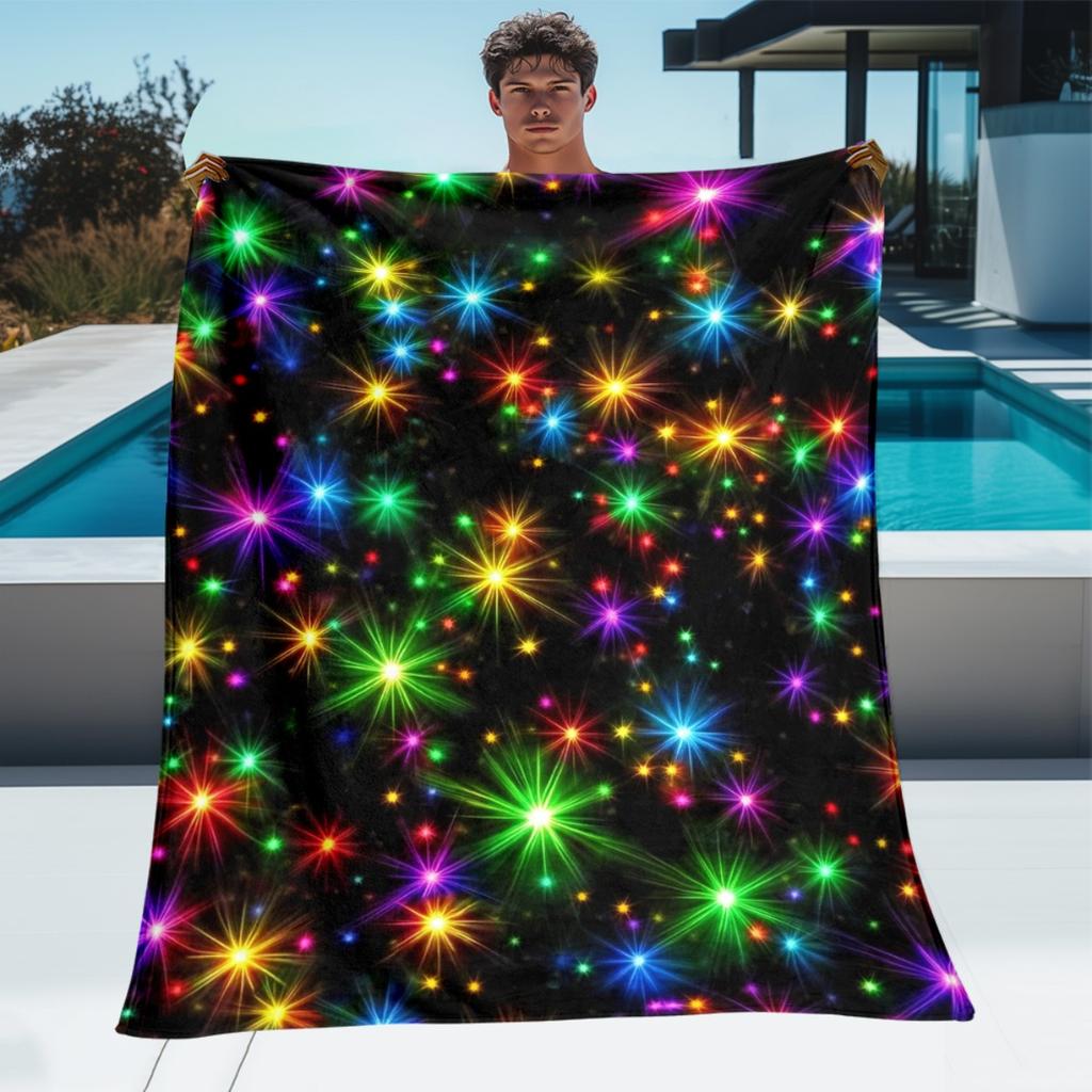 Colorful Starburst Galaxy Pattern Black Background Fleece Blanket Space Theme Decor Soft Flannel Throw For Kids And Adults