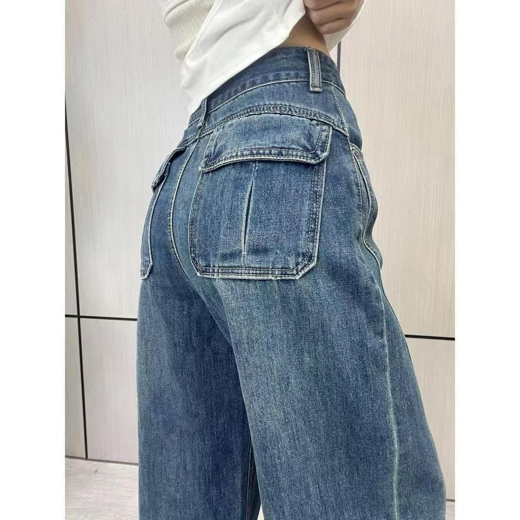 2026 Spring/Autumn Blue High Waist Slim Fit Wide Leg Jeans for Plus Size Pear-Shaped Women