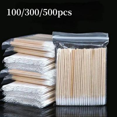 100pcs Nails Wooden Tip Cotton Stick Buds Disposable Ultra-Detail Corrector Nail Polish Remover Clean Sticks Manicure Tools
