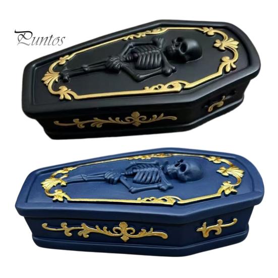 Skull Storage Organizer Gothic Casket Jewelry Box, Resin Spooky Figurine for Tabletop Rings, Halloween Dark Organizer, Unique Gift Goth Lovers