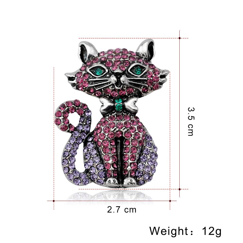 Fashion Trend Animal Brooch Vintage Cute Kitten Brooch Diamond Collar Pin