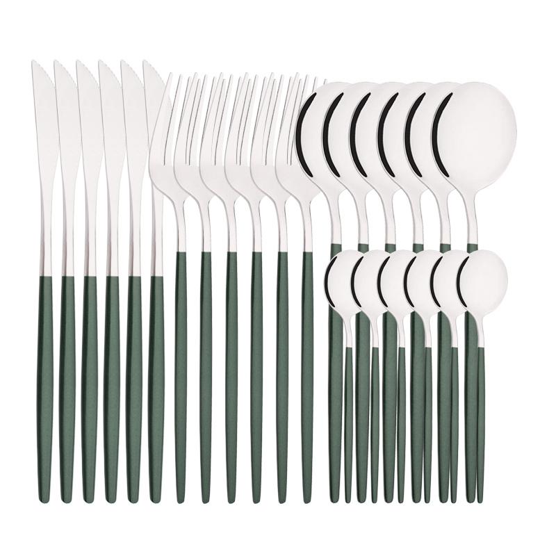 6People Luxury Gold Dinnerware Set Stainless Steel Tableware Set Knife Fork Spoon Flatware Cutlery Set Silverware Bright Light