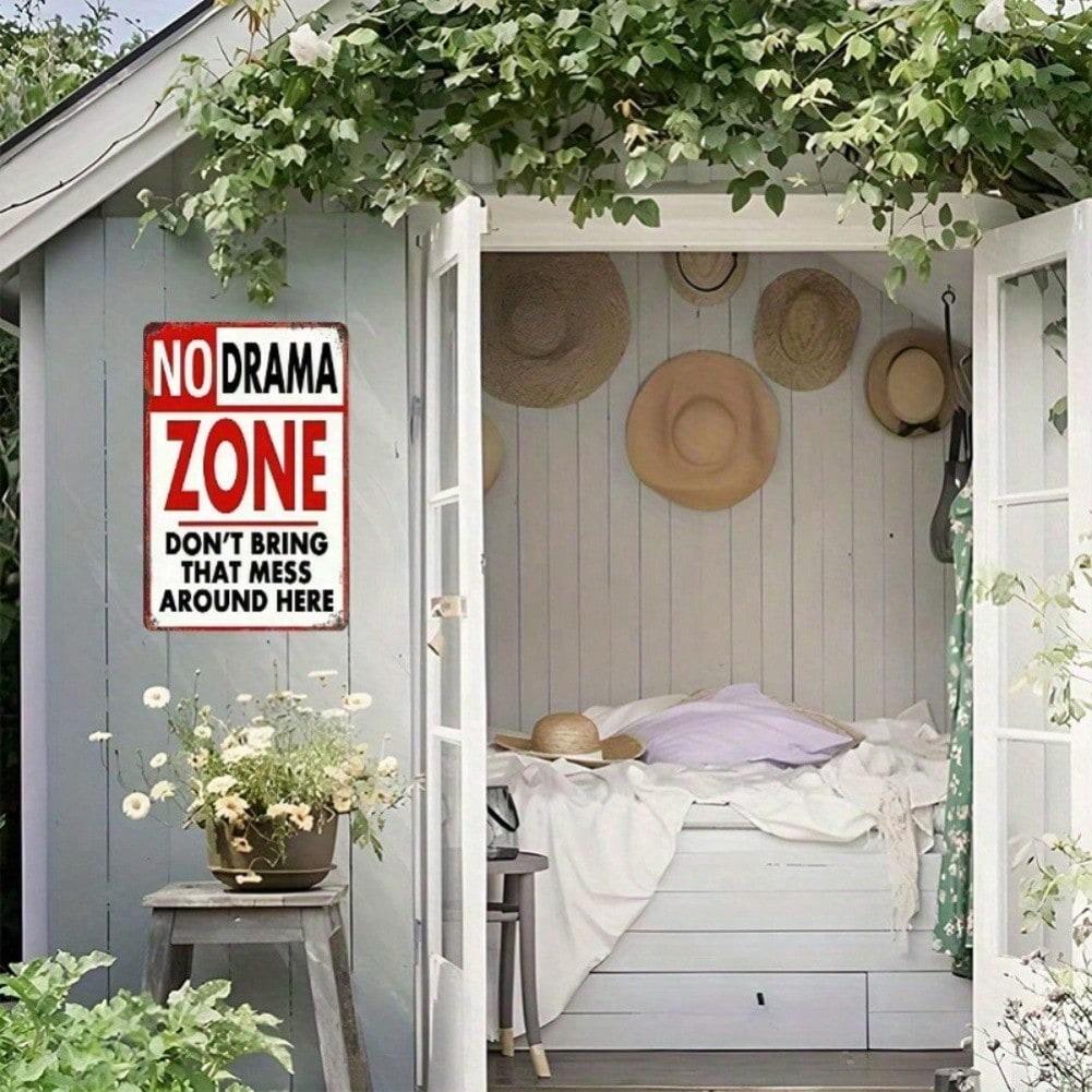 Vintage Metal Tin Sign Humorous Wall Art Funny Quote Decor 8x12 Inch Home Office No Drama Zone