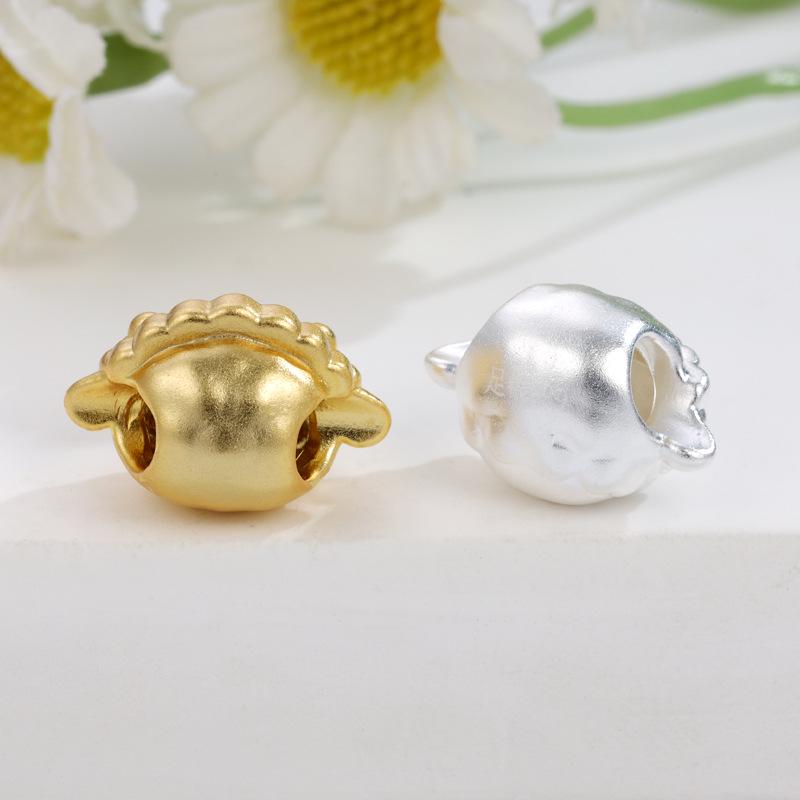 Sterling Silver 999 Bride Sheep Cartoon Charm Hand-woven Bracelet with Beads