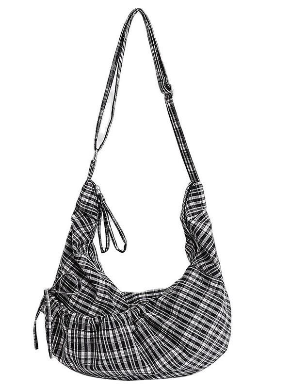 Style Retro Checkered Tote Bag With Lightweight Fabric For Daily Use