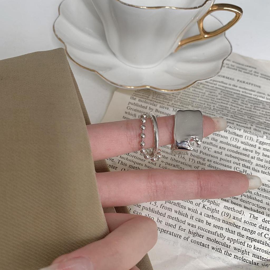 Korean Retro Beaded Chain Ring - Women's Trendy Hip Hop Niche Design for Index Finger