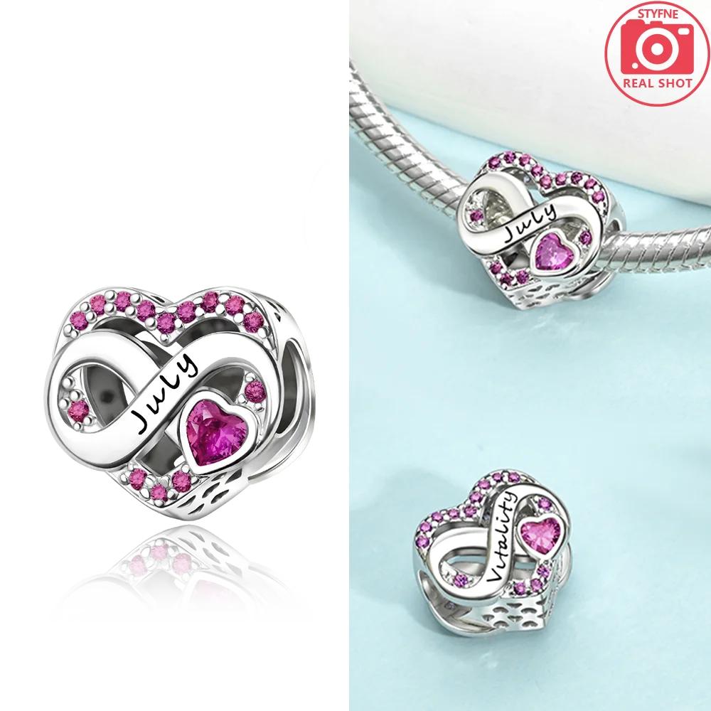 Exquisite Love Heart Blue Zircon December Infinity Birthstone Original Beads Fit Bracelet Copper Women Diy Gift Accessory