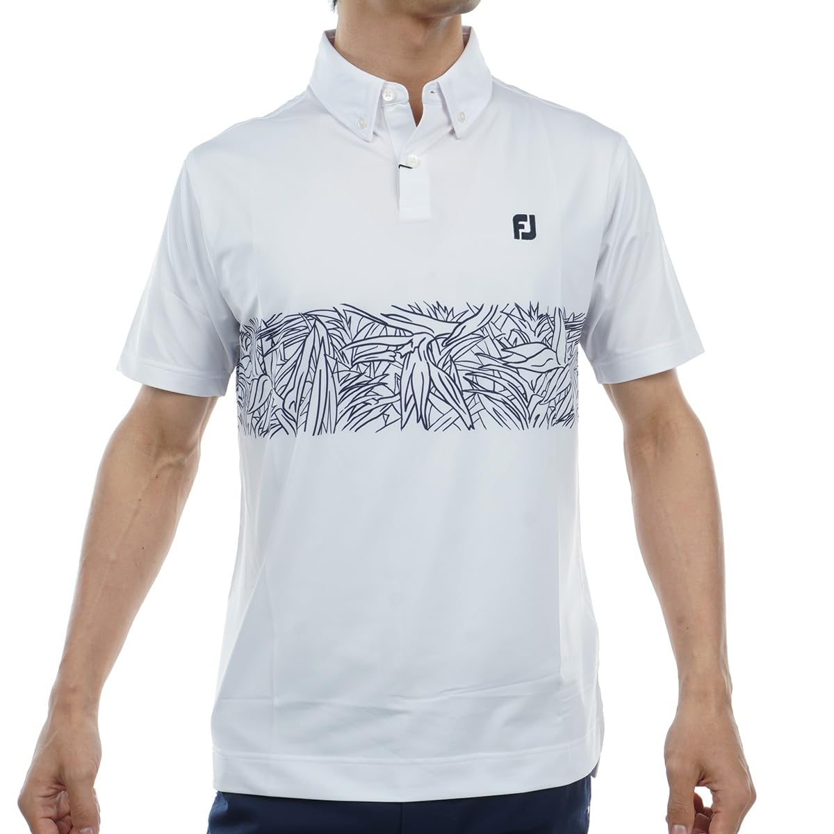 

FootJoy Modern Classic Tropical Leaf Print Short Sleeve Button-Down Golf Shirt, Men s, White, Size M (FJ-F23-S01)