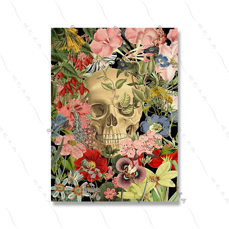 

Подарочные цветы череп принт плакат анатомическое медицинское искусство иллюстрация тело абстрактный скелет холст картина доктор офисный декор 21x30cm No Framed