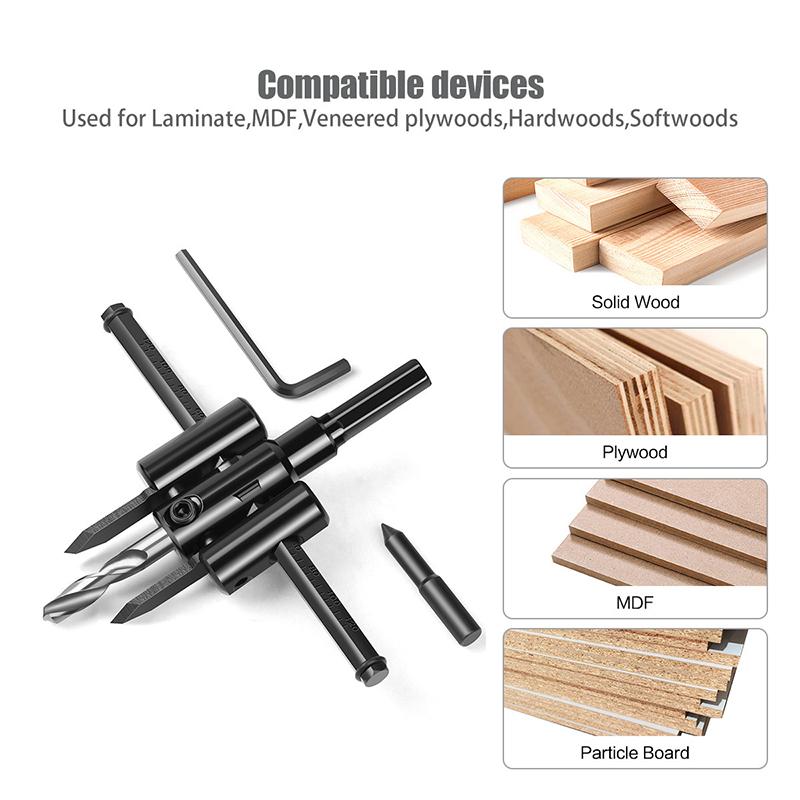 Adjustable Circle Hole Saw Cutter Drill Bit Burr Free Cutting Tool for Door Lock Hole Opening Installation Works