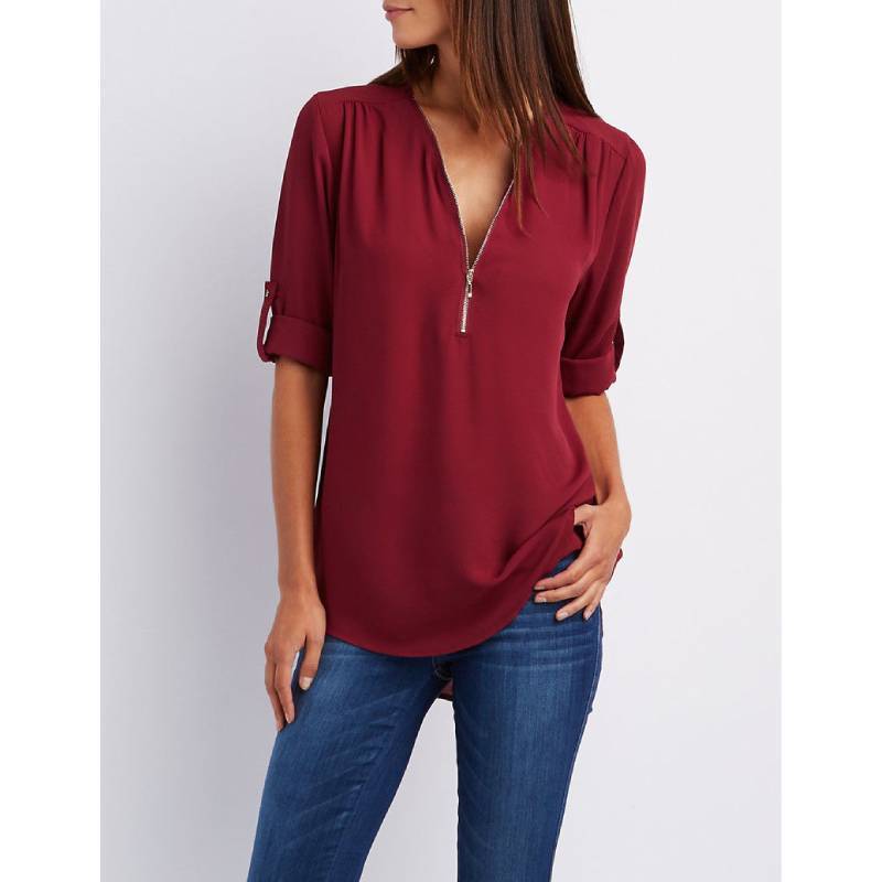 Stylish Womens Loose Fit Vneck Blouse With Splicing For Casual And Work Outfits