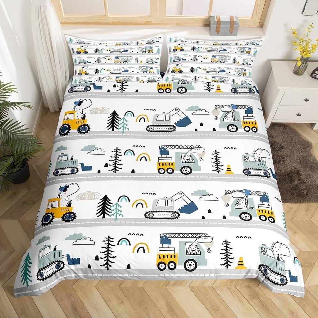 Comforter Cartoon Truck Twin City Landscape Bedding Set Hand Drawn Cartoon Vehicles City Map Railway Train Comforter