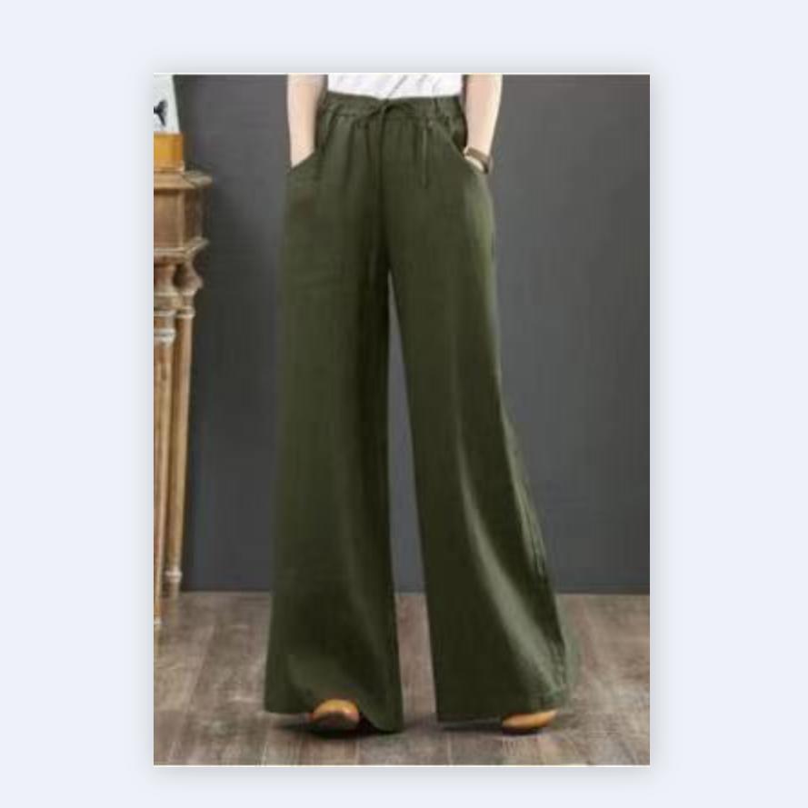 Women Elastic Waist Business Casual Wide Leg Trousers Culottes Flare Long Pants